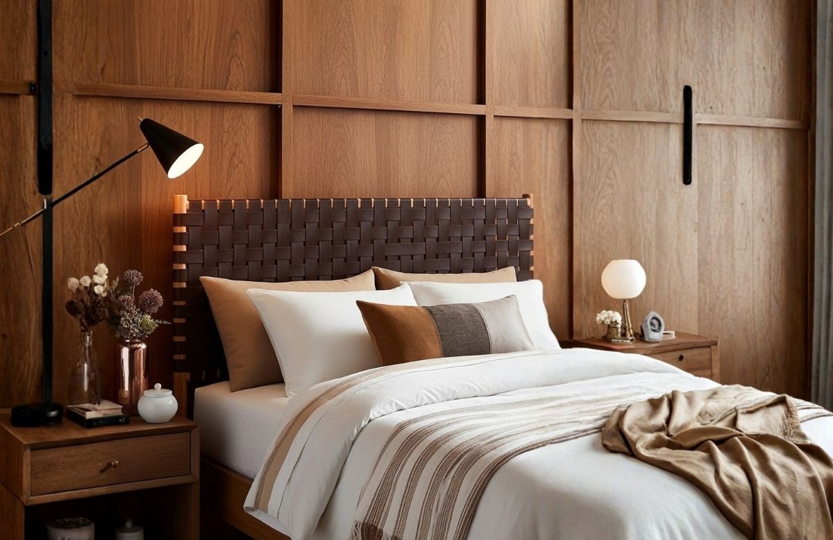 tete de lit en bois massif et cuir