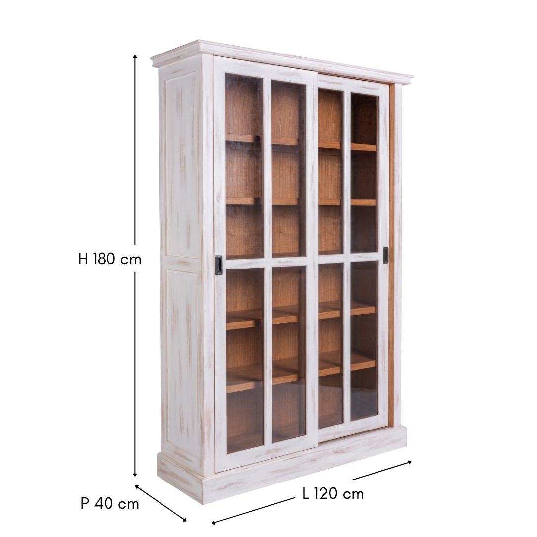 Bibliothèque blanche en bois massif de Mindy portes coulissantes