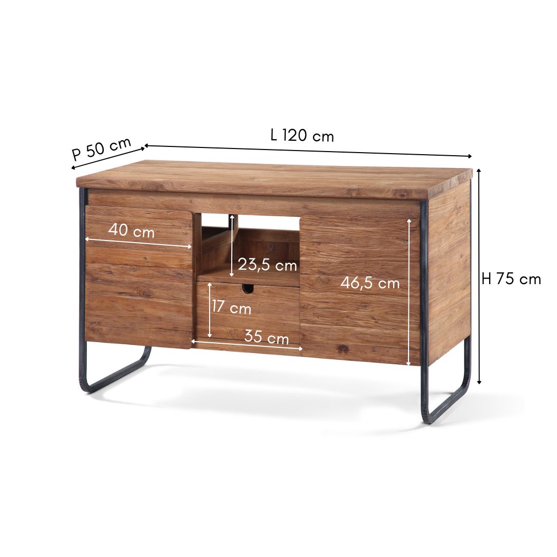 Azur - Meuble salle de bain en teck et métal 2 portes 120 cm