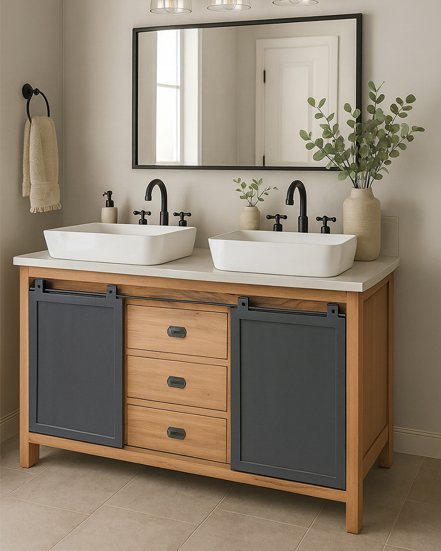 Industryal meuble de salle de bain en bois et métal noir