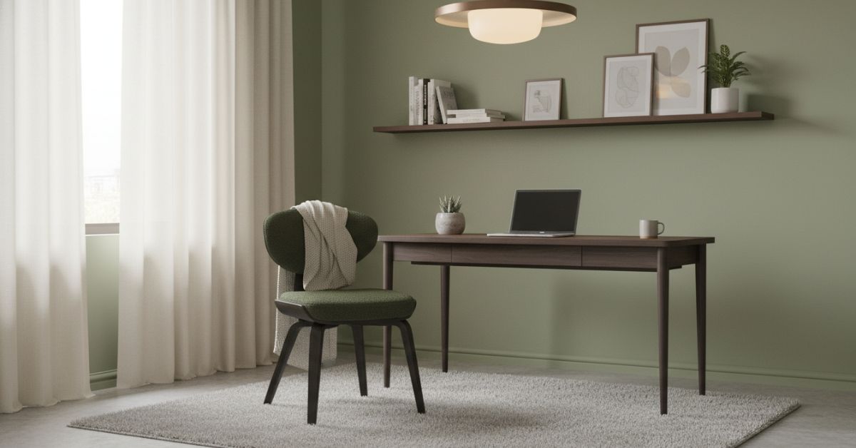 Chaise Hele en tissu bouclette vert olive