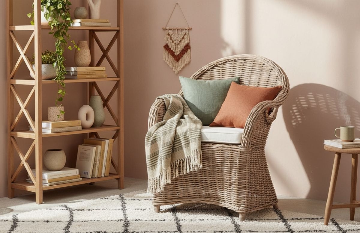 Coin lecture boheme chic dans une chambre à coucher