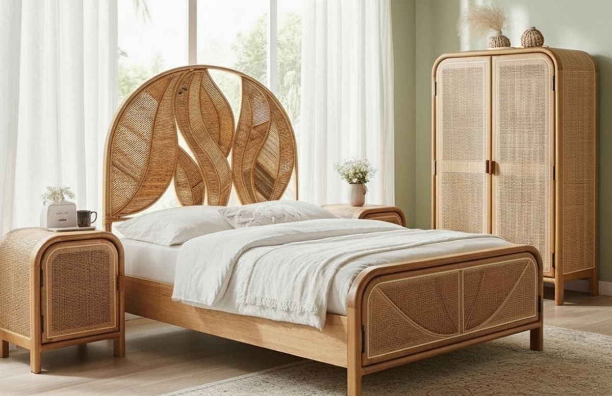 Tete de lit arrondi en rotin