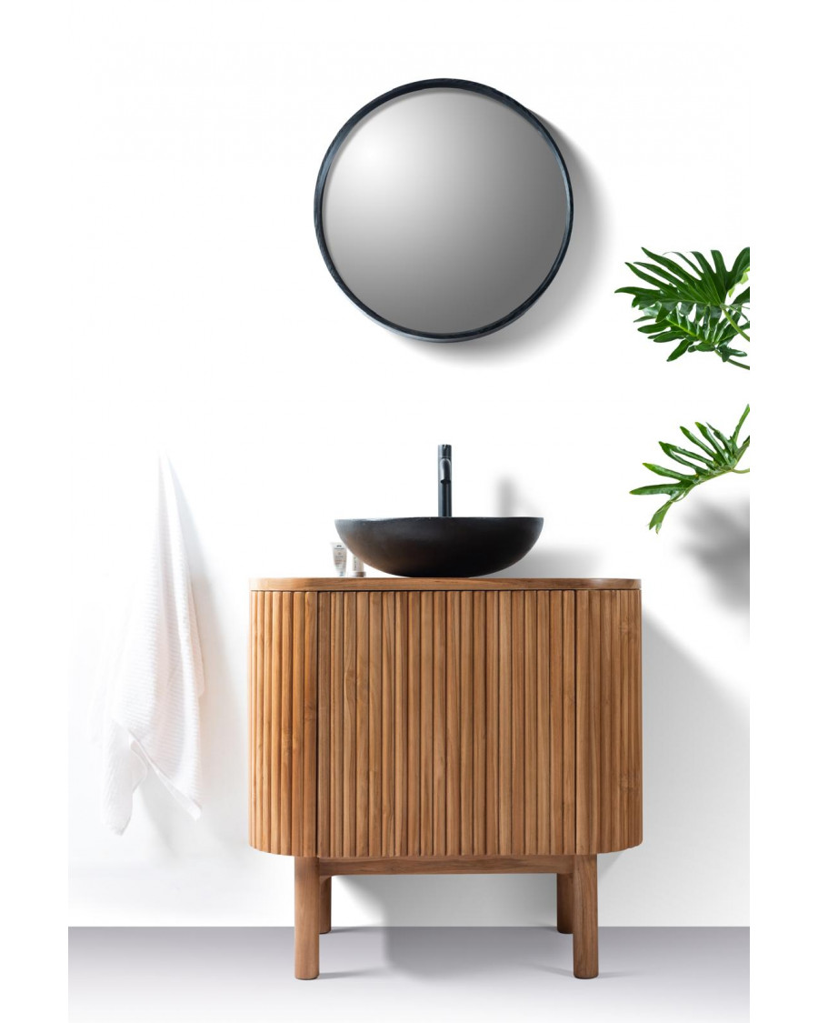 meuble salle de bain en bois massif japandi