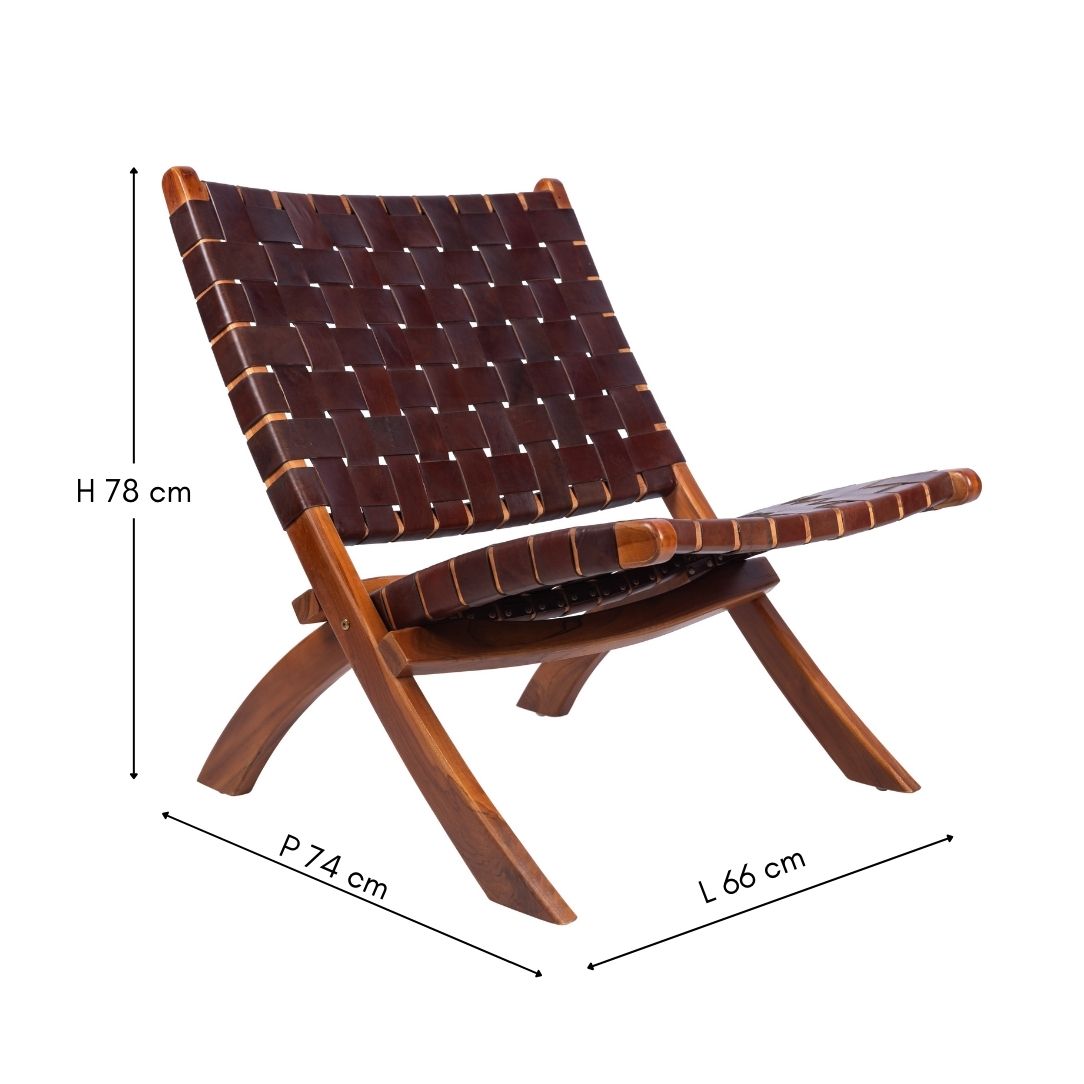 Fauteuil pliant en cuir et teck